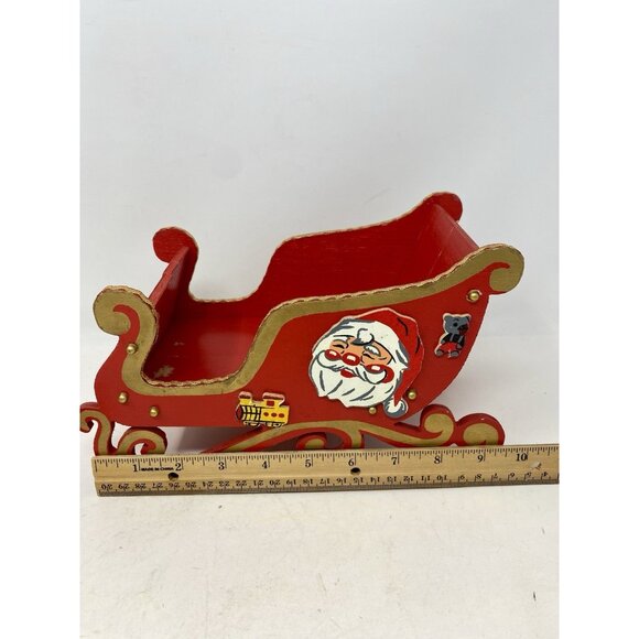 Vintage 1950s Red Wooden Santa Sleigh With Felted Reindeer Japan Folds Flat - Picture 14 of 15